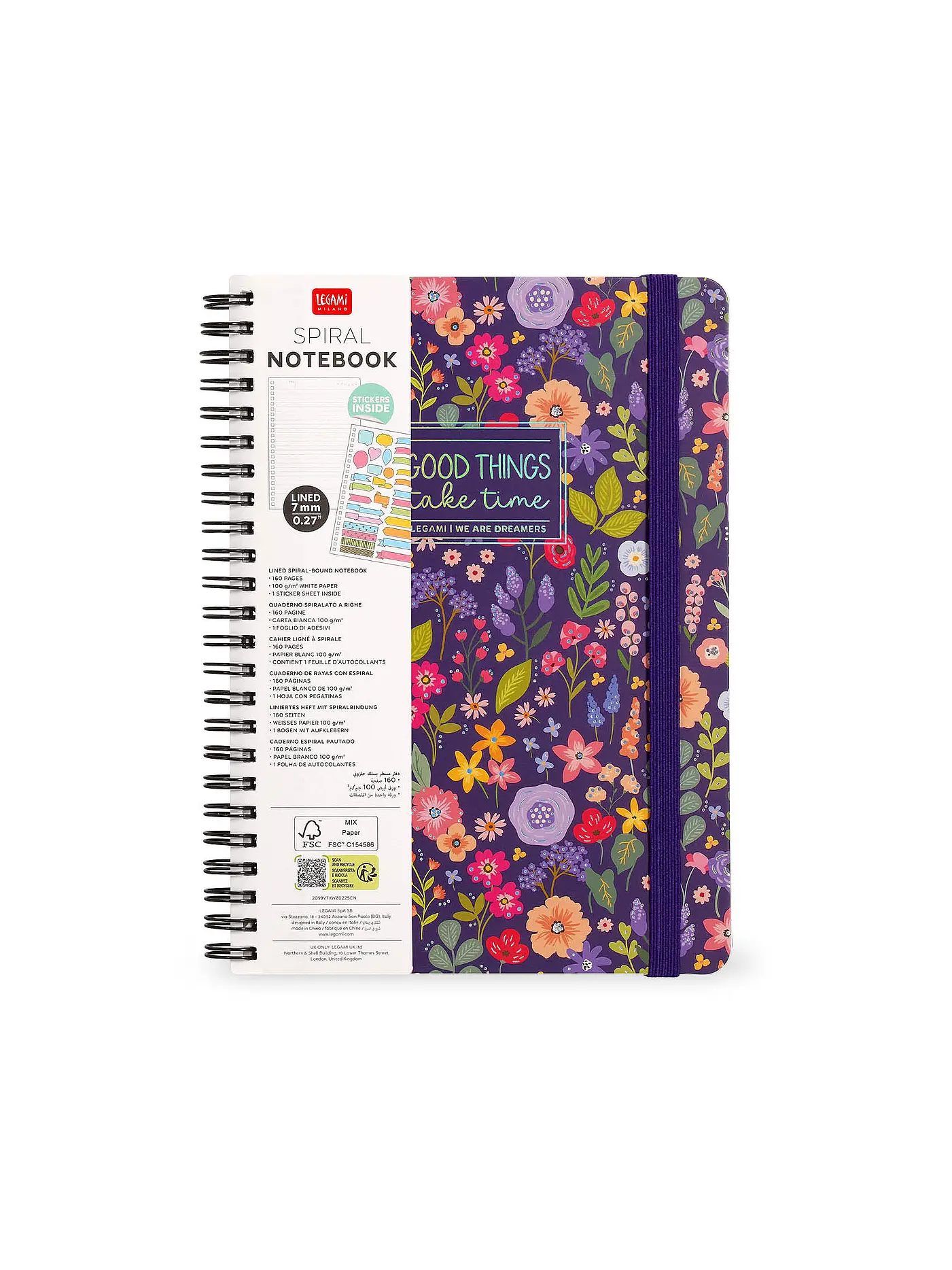 LEGAMI | Liniertes Notizbuch -Maxi - Spiralbindung - A4-Format FLOWERS | keine Farbe