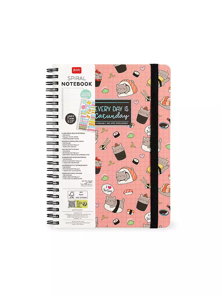 LEGAMI | Liniertes Notizbuch -Maxi - Spiralbindung - A4-Format SUSHI  CAT | keine Farbe