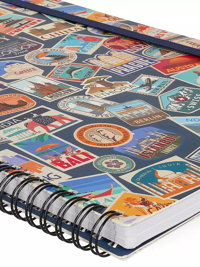 LEGAMI | Liniertes Notizbuch -Maxi - Spiralbindung - A4-Format TRAVEL STICKERS | keine Farbe