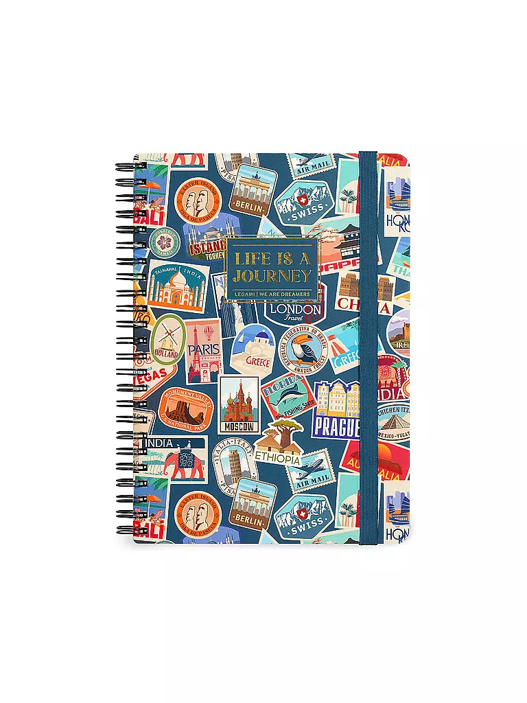 LEGAMI | Liniertes Spiralnotizbuch - A5 Blatt - Groß Travel Stickers  | keine Farbe