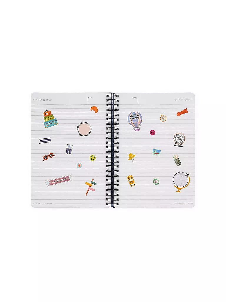 LEGAMI | Liniertes Spiralnotizbuch - A5 Blatt - Groß Travel Stickers | keine Farbe