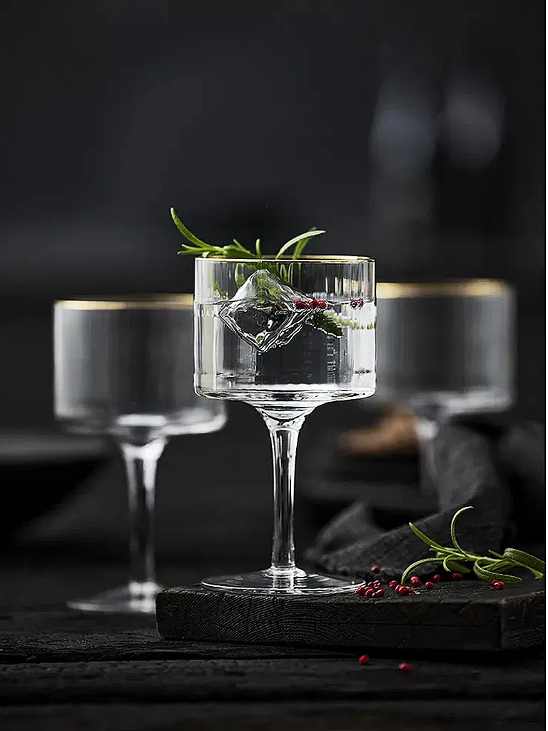 LYNGBY GLAS | Gin & Tonic Glas Set 4tlg. mit Goldkante PALERMO 45cl  | Transparent