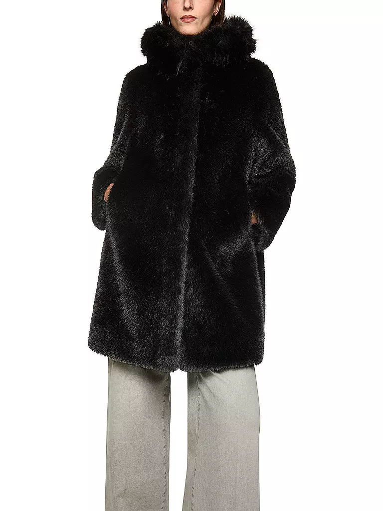 MARC CAIN  | Mantel in Felloptik | schwarz