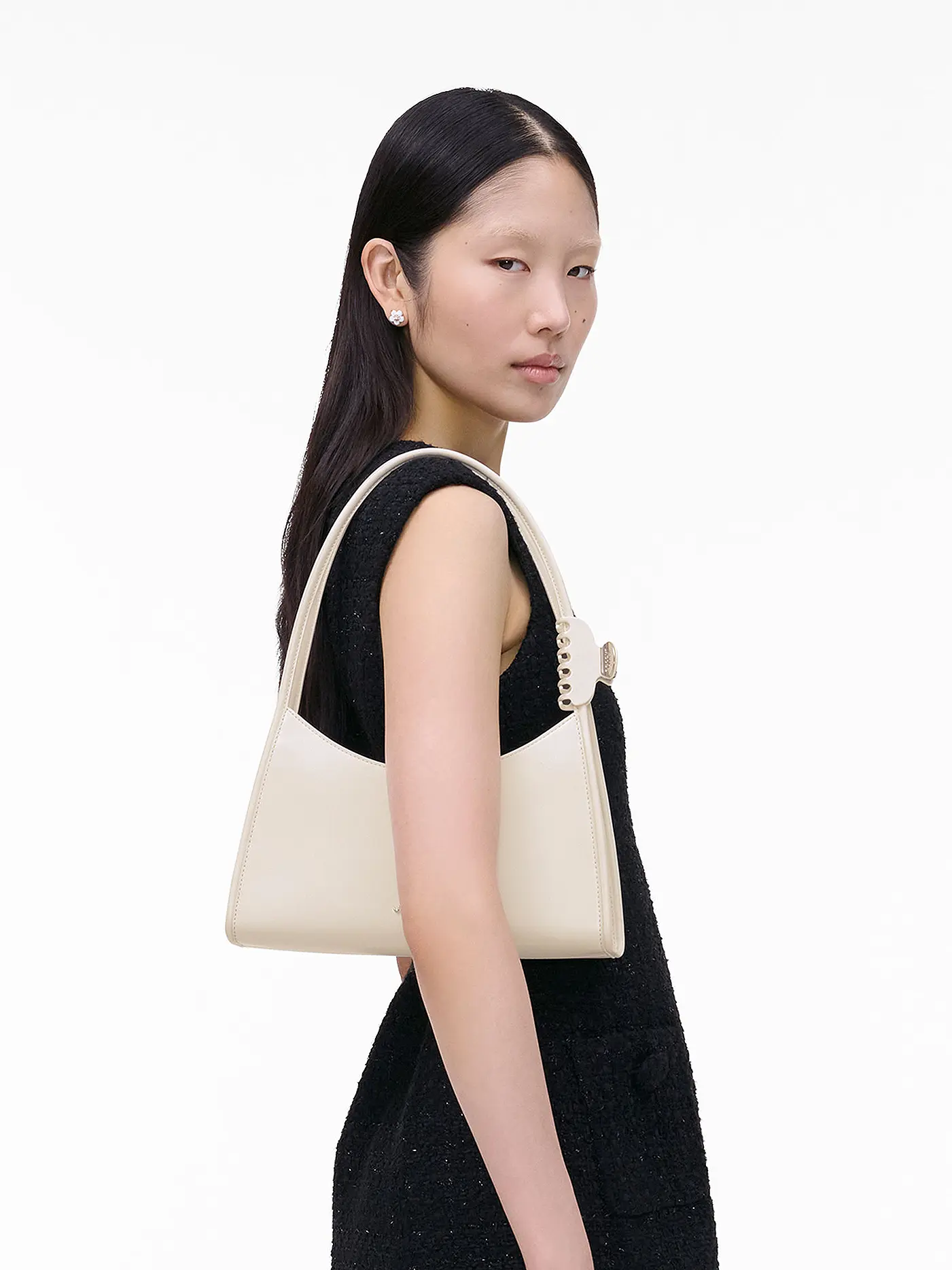 MARC JACOBS | Ledertasche - Schultertasche THE CLAW CLIP | weiss