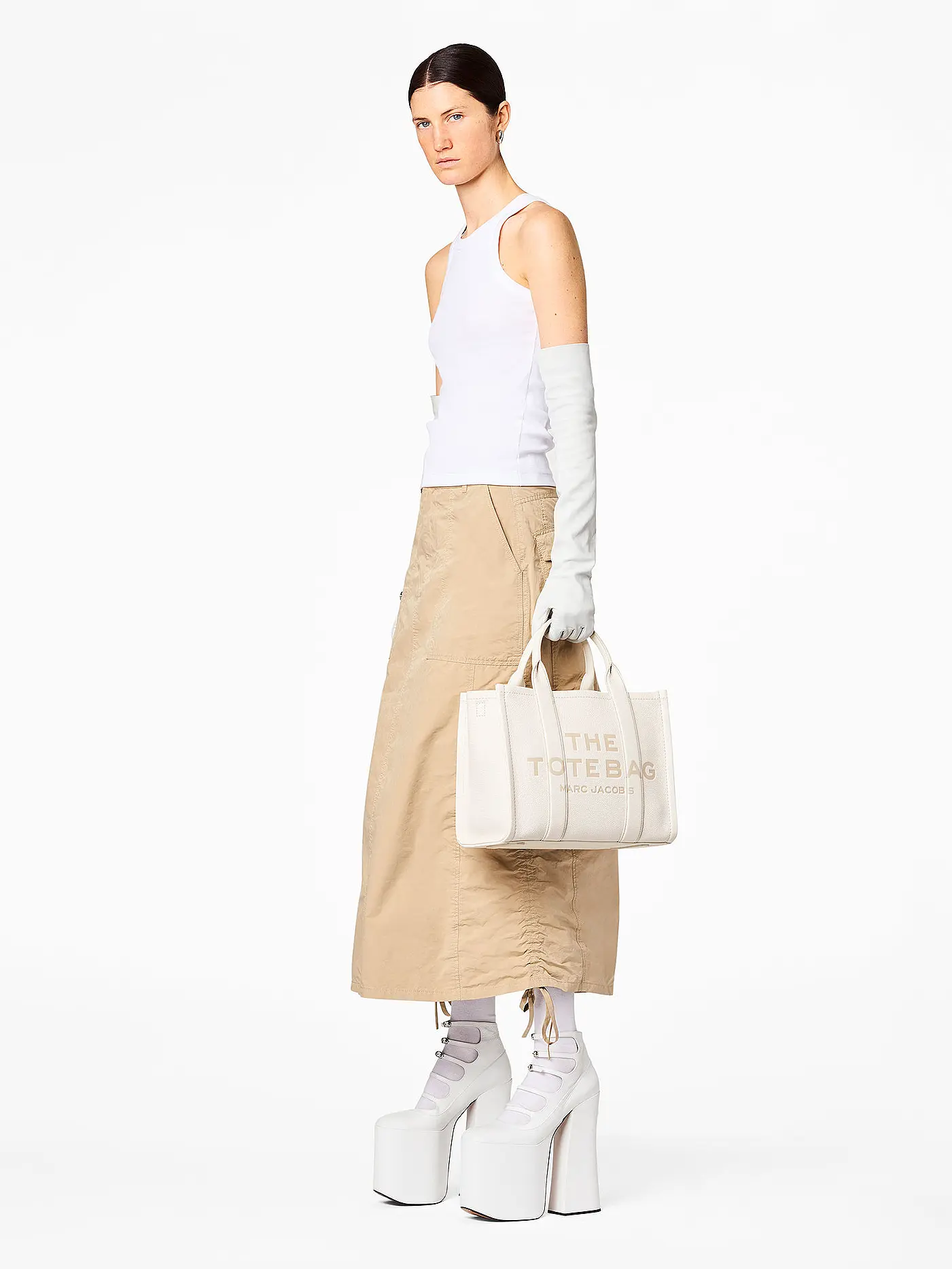 MARC JACOBS | Ledertasche - Tote Bag  THE MEDIUM TOTE LEATHER | weiss