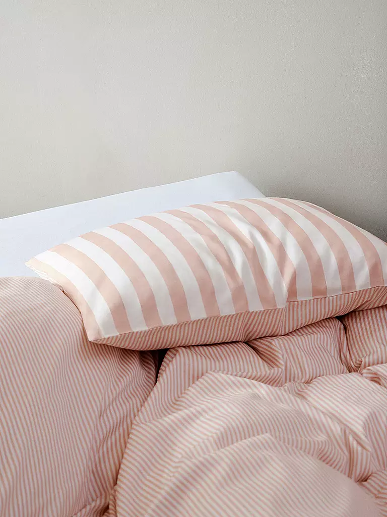 MARC O'POLO HOME | Satin Bettwäsche CLASSIC STRIPE 70x90cm/140x200cm Rose Smoke | hellgrau