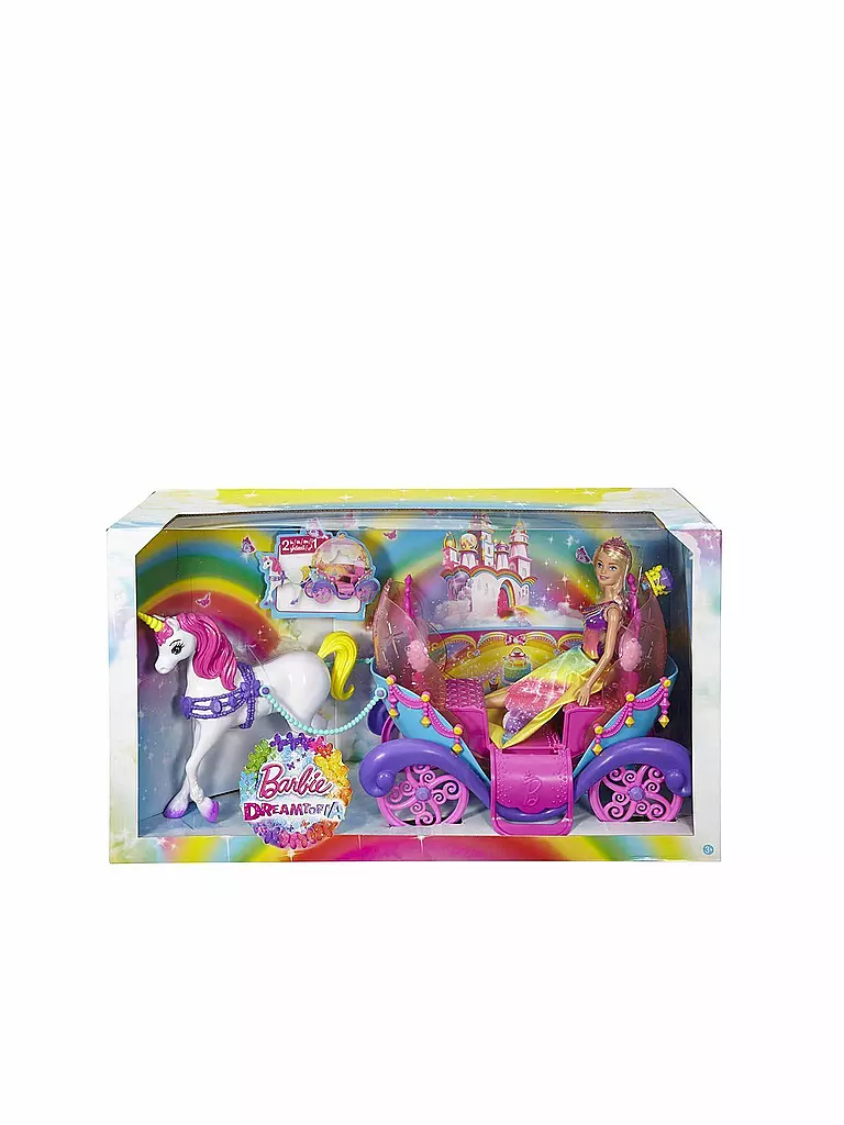 MATTEL | Barbie - Regenbogen Prinzessin, Einhorn und Kutsche  | transparent