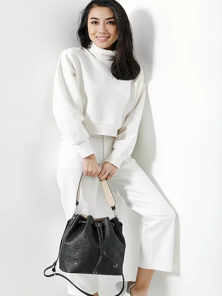 MCM | Ledertasche - Bucket Bag Essential Monogrammed | schwarz