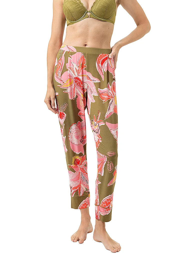 MEY Pantalon de pyjama 7/8 FLOWER WHIRL golden fern olive | S