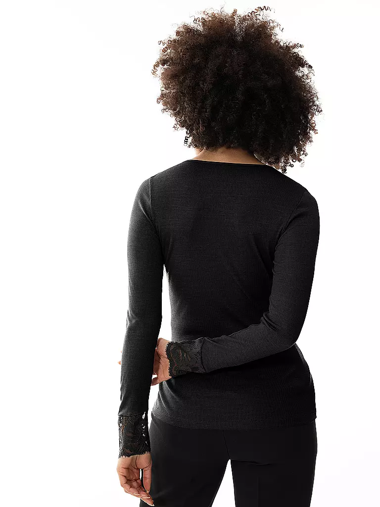 MEY | Langarmshirt - Loungeshirt WOOL LOVE schwarz | 