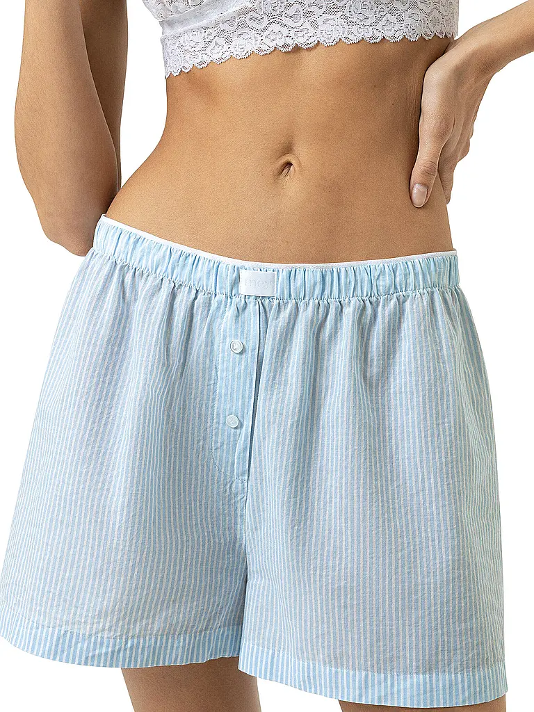 MEY | Pyjamashorts COTTON STRIPES | hellblau