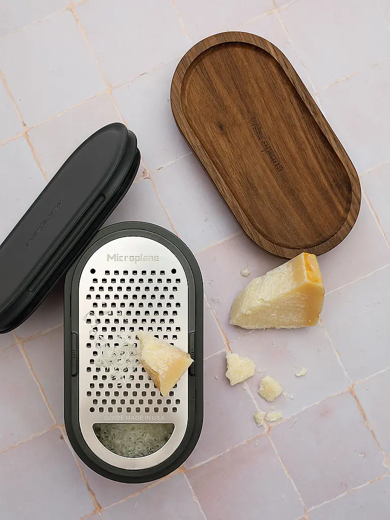 MICROPLANE | Handreibe mit Auffangbehälter Anthrazit / Walnuss | Grau