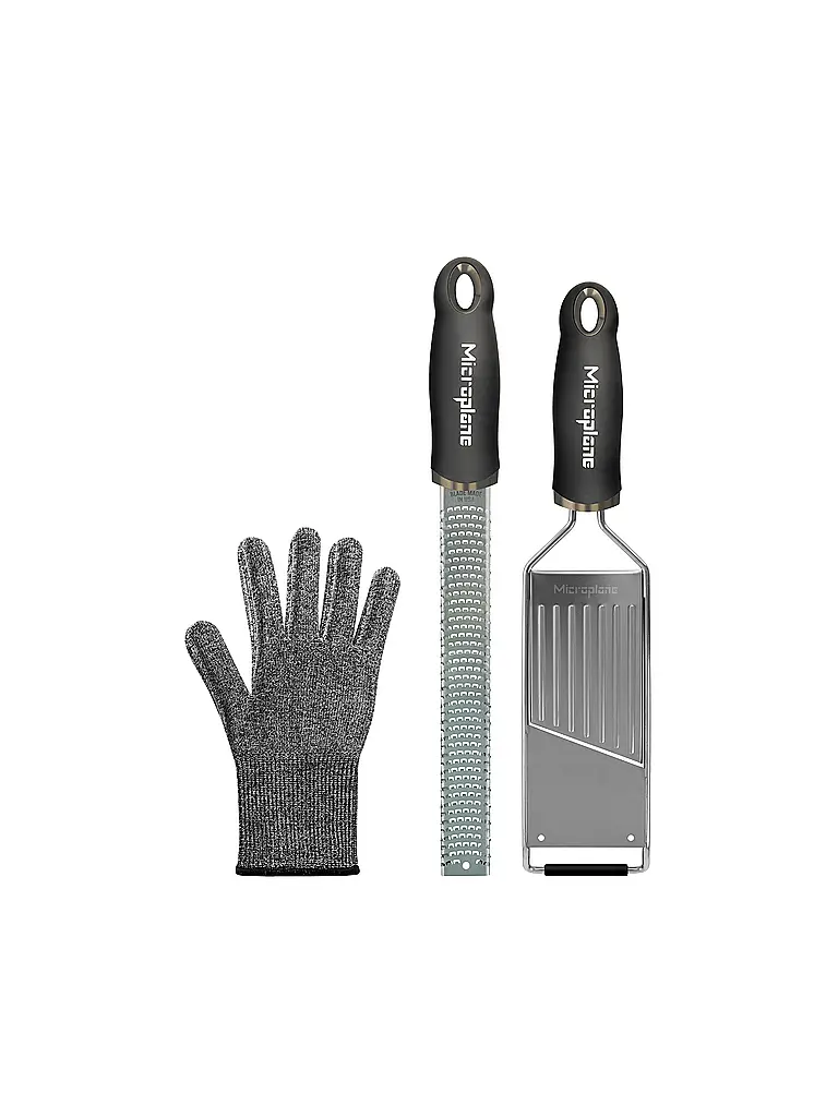 MICROPLANE | Reibenset Gourmet mit Schutzhandschuh 3-tlg. Schwarz | schwarz