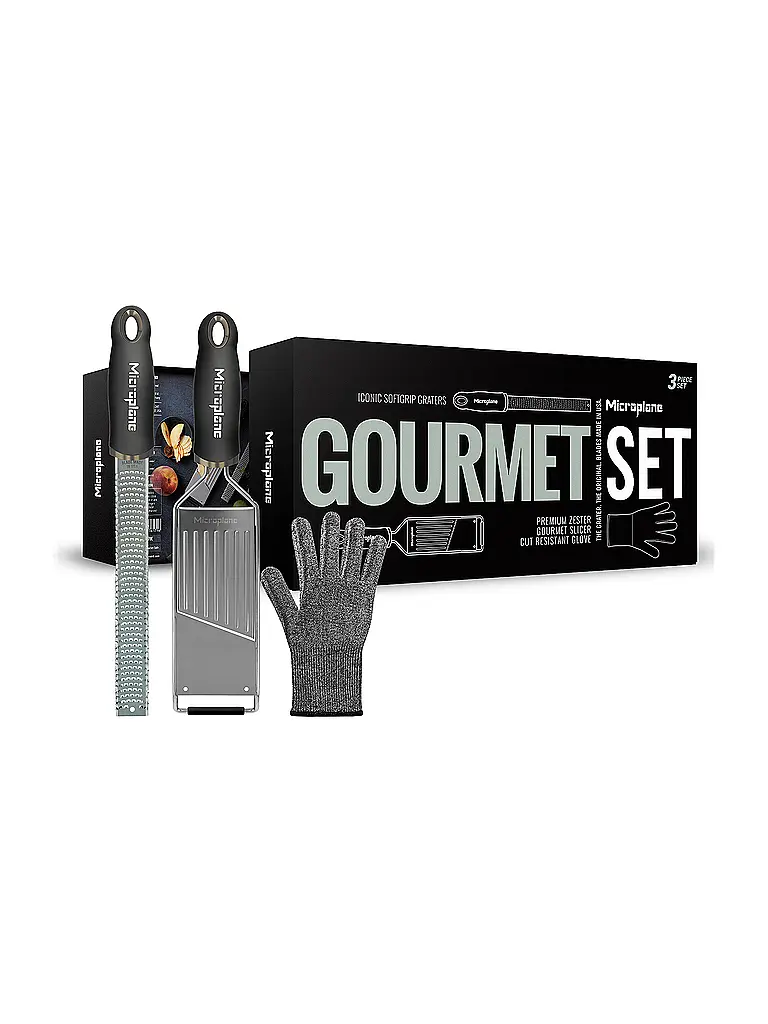 MICROPLANE | Reibenset Gourmet mit Schutzhandschuh 3-tlg. Schwarz | 