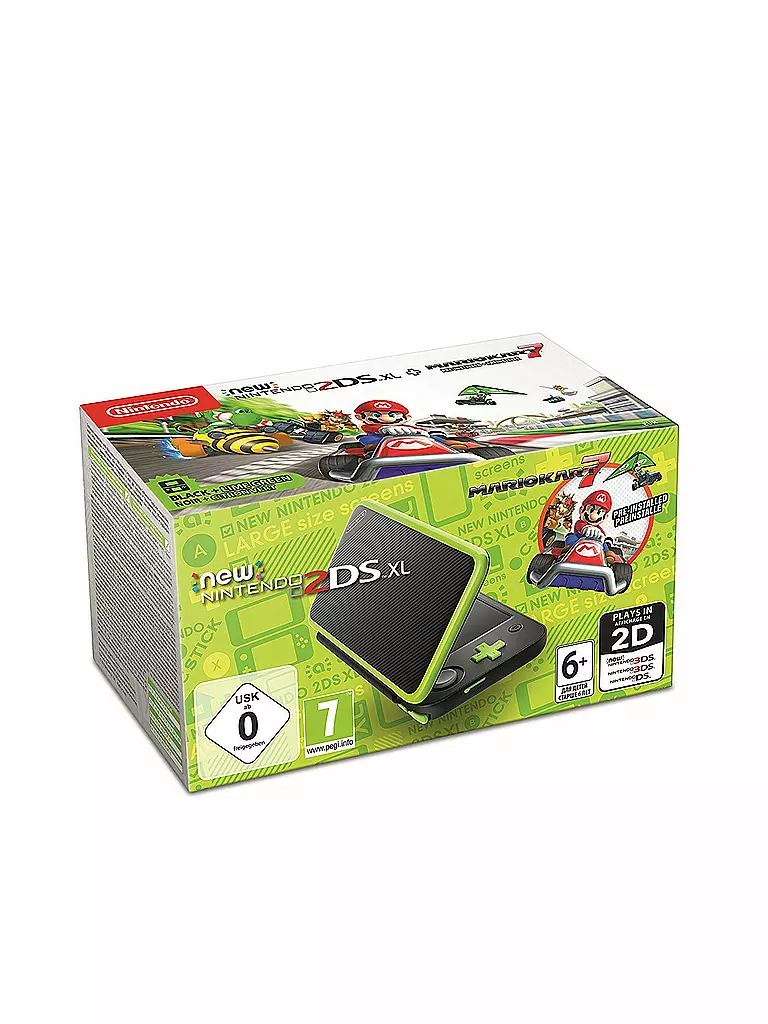 NINTENDO 3DS | New Nintendo 2DS XL Konsole (Schwarz/Apfelgrün) inklusive Mario Kart 7  | transparent