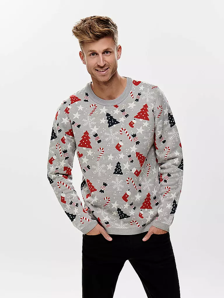 ONLY & SONS | Weihnachts Pullover XMAS | grau
