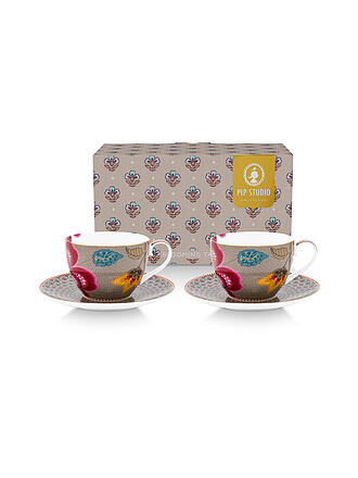 PIP STUDIO | Cappuccinotasse mit Untertasse 2er Set 280ml BLOOMING TALES Fantasy Khaki