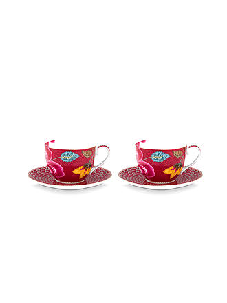 PIP STUDIO | Cappucinotasse mit Untertasse 2-tlg. BLOOMING TALES 2x280ml Fantasy Darkred