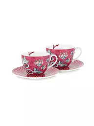 PIP STUDIO | Cappuccinotassen Set mit Untertasse 2er 280ml Flower Festival Dark Pink | beere