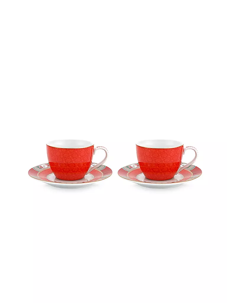 PIP STUDIO | Espresso mit Untertasse 2-er Set 120ml "Blushing Birds"  | rot