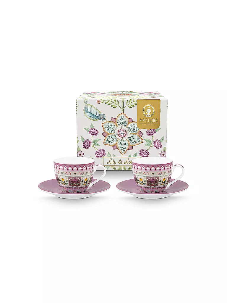 PIP STUDIO | Espresso Tassen mit Untertassen 2er Set  LILY & LOTUS 120ml | lila