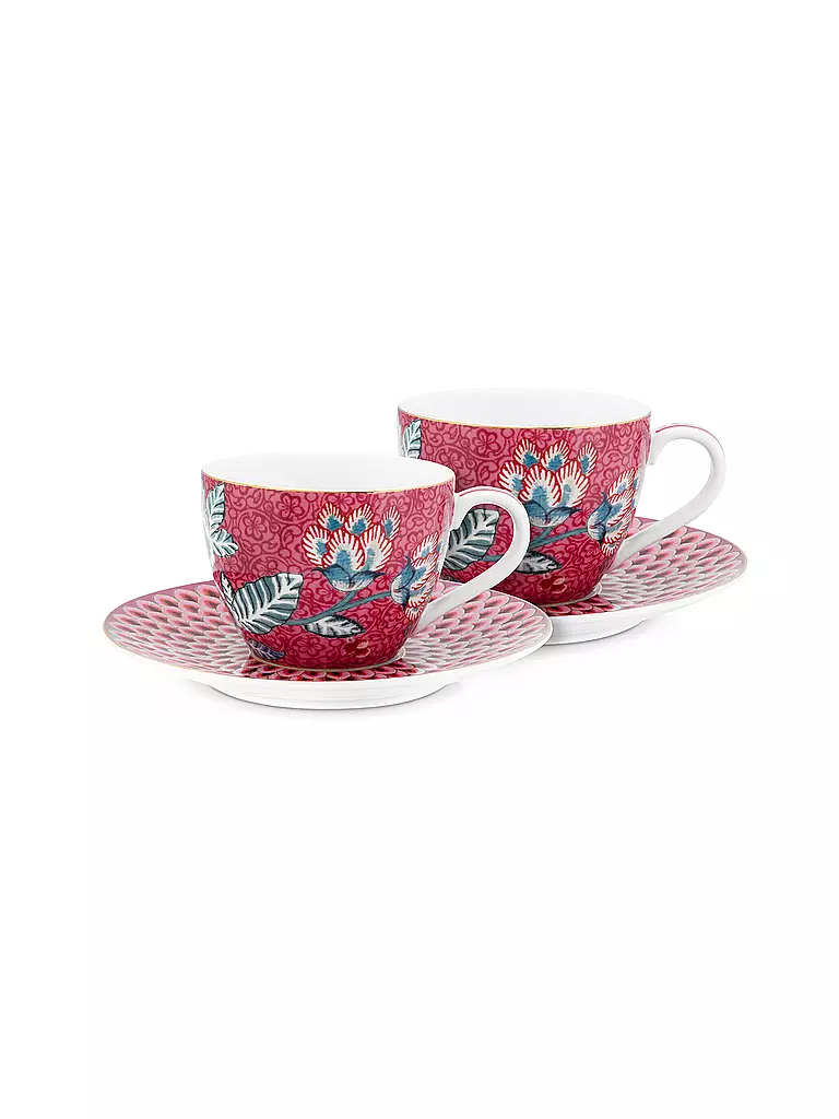 PIP STUDIO | Espressotassen Set mit Untertasse 2er 120ml Flower Festival Dark Pink | beere