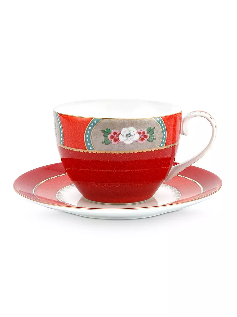 PIP STUDIO | Kaffeetasse mit Untertasse 280ml "Blushing Birds" | rot