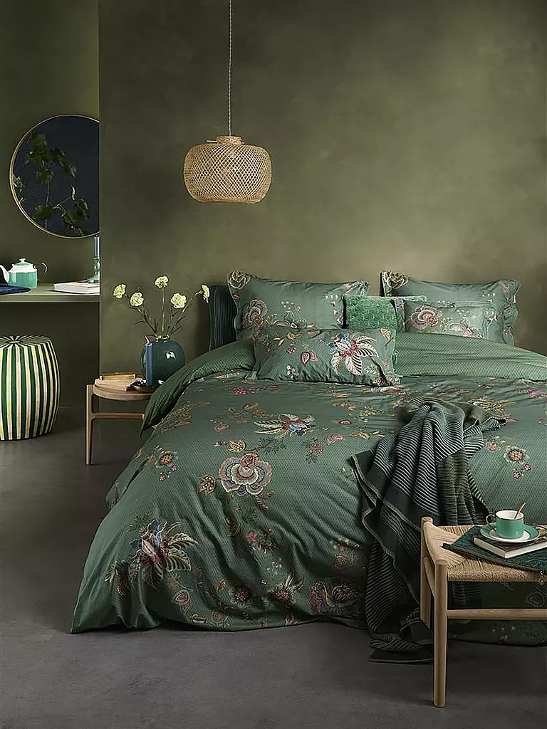 PIP STUDIO | Perkal Bettwäsche 70x90cm/140x200cm CECE FIORI Green | dunkelgrün