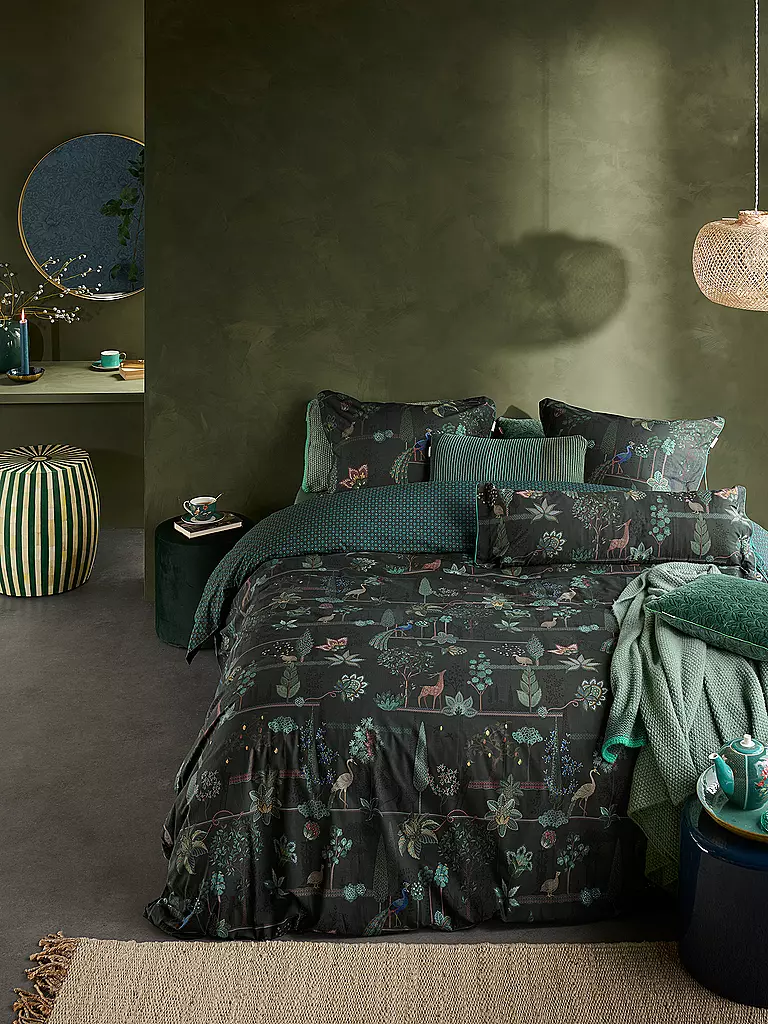 PIP STUDIO | Perkal Bettwäsche ALBERI 2x 70x90cm/200x200cm Dark Green | dunkelgrün