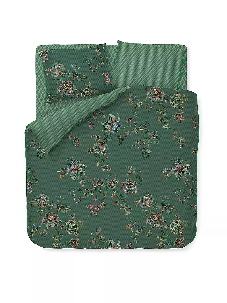 PIP STUDIO | Perkal Bettwäsche CECE FIORE 2x 70x90cm/200x200cm Green | dunkelgrün