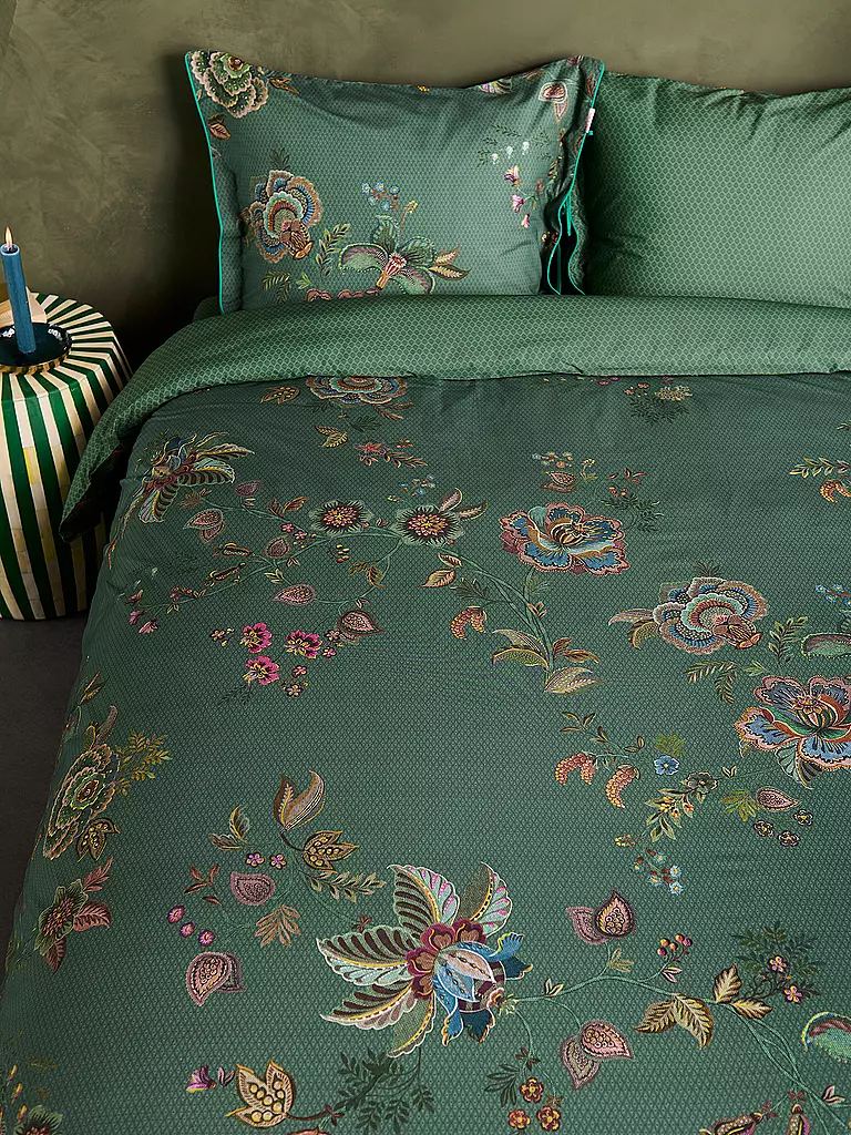 PIP STUDIO | Perkal Bettwäsche CECE FIORE 2x 70x90cm/200x200cm Green | dunkelgrün