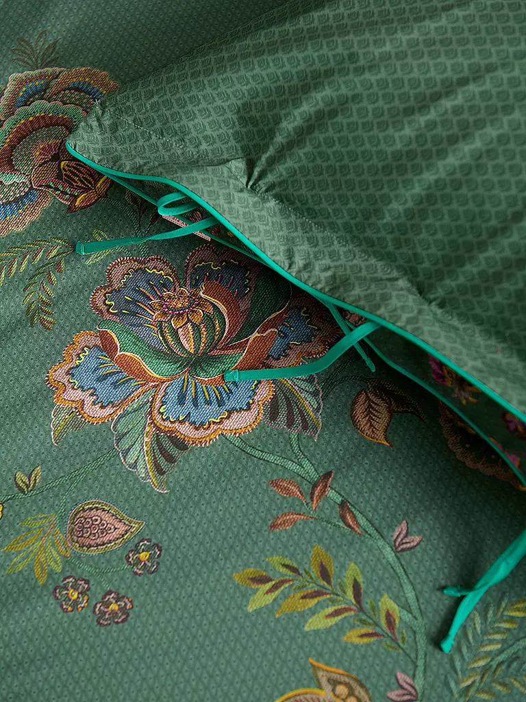 PIP STUDIO | Perkal Bettwäsche CECE FIORE 2x 70x90cm/200x200cm Green | dunkelgrün