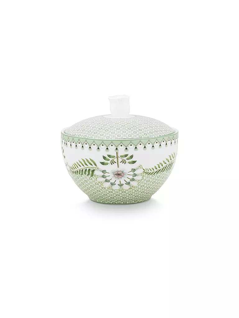 PIP STUDIO | Zuckerdose 300ml LILY & LOTUS Tiles Light Gr. | hellgrün