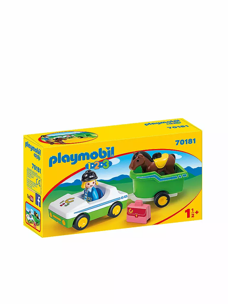 PLAYMOBIL | 1,2,3  - PKW mit Pferdenanhänger 70181 | gelb