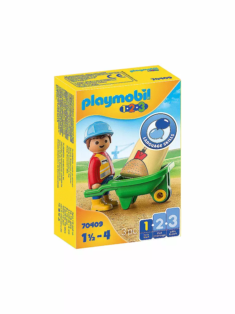 PLAYMOBIL 1,2,3 Bauarbeiter mit Schubkarre 70409 keine Farbe