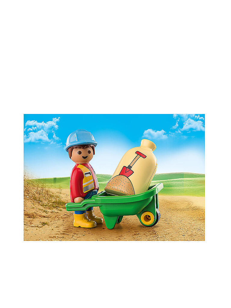 PLAYMOBIL 1,2,3 Bauarbeiter mit Schubkarre 70409 transparent