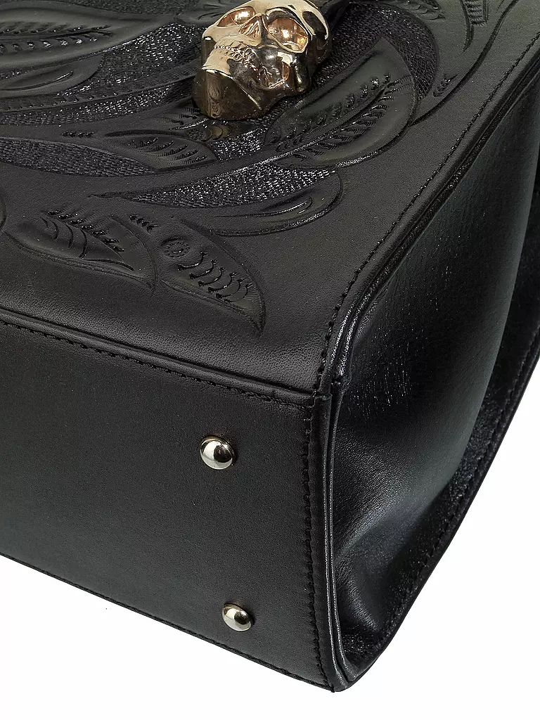 PRISON ART | Ledertasche "Square Chiselled Bag" S | schwarz