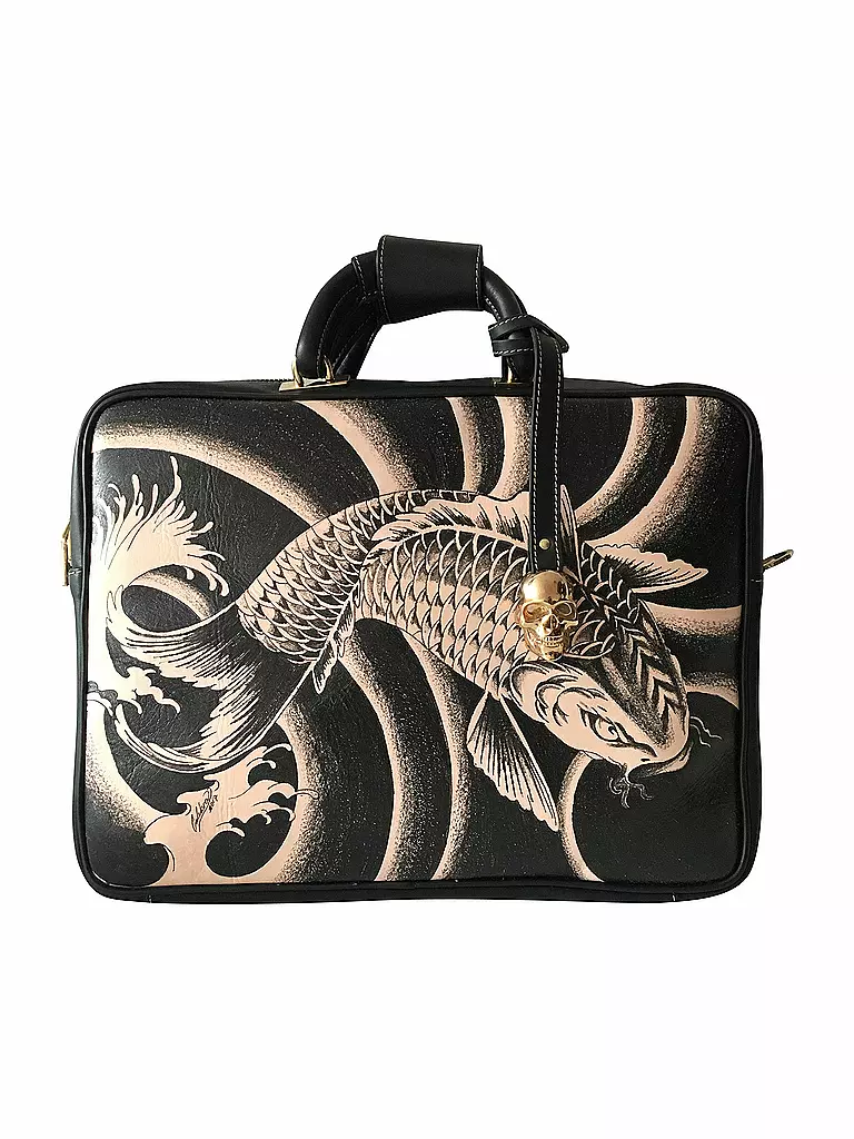PRISON ART | Ledertasche - Laptoptasche "Portfolio Chiselled" | schwarz