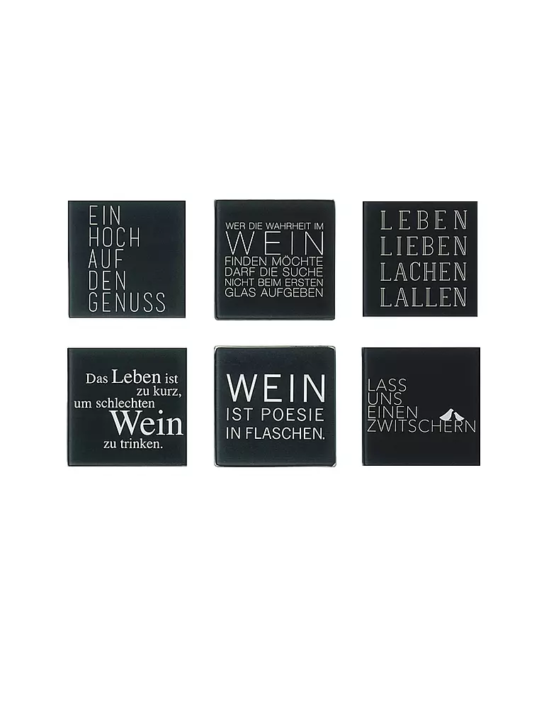 RAEDER | Untersetzer 6er Set WEIN TEXT 10x10cm Schwarz | schwarz