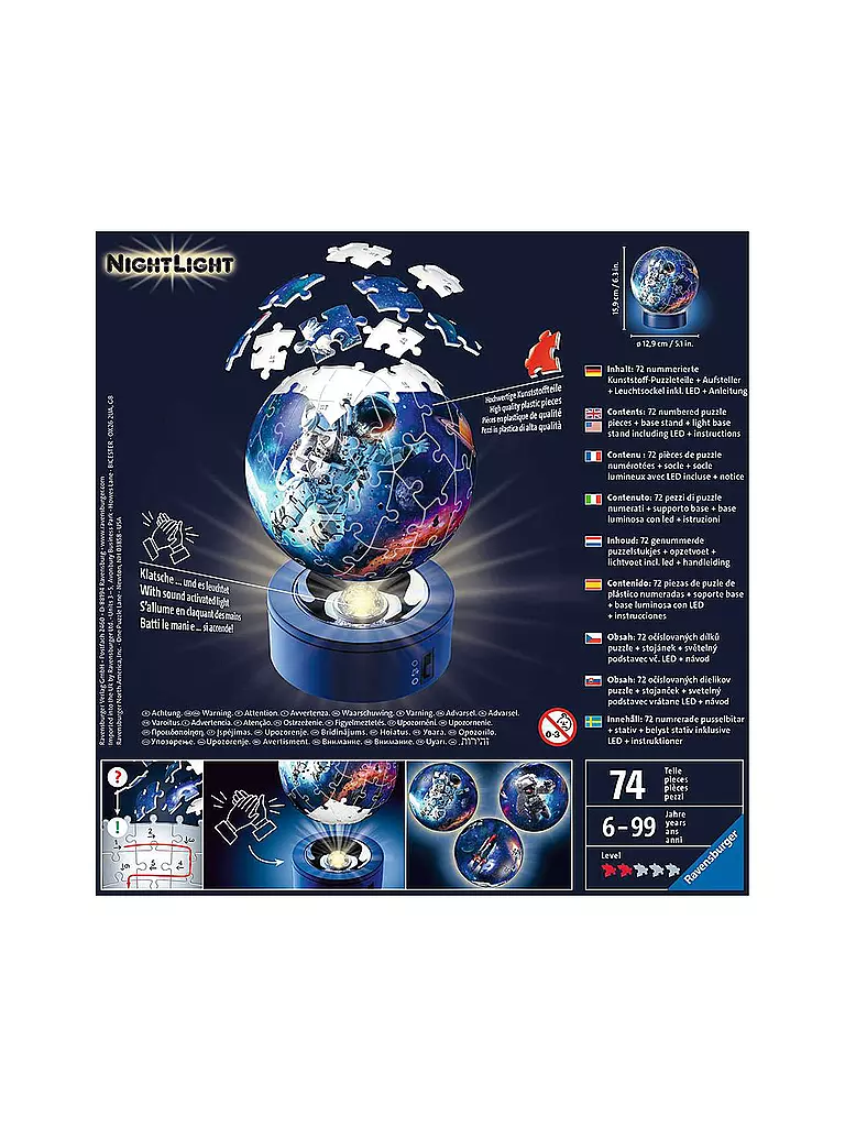 RAVENSBURGER | 3D Puzzle - Nachtlicht - Astronauten im Weltall - 72 Teile | keine Farbe