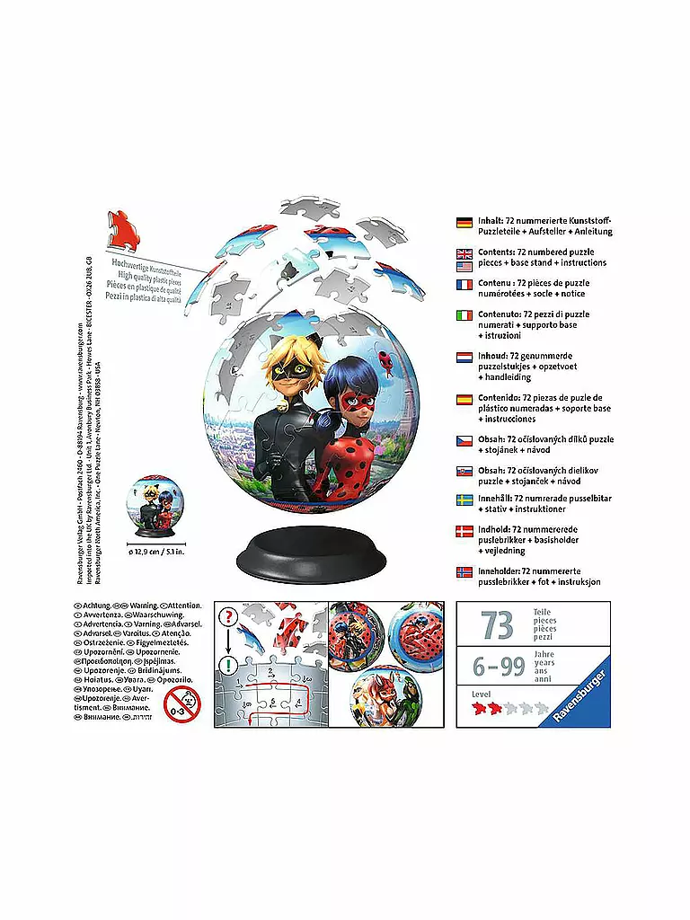 RAVENSBURGER | 3D Puzzle 11167 - Puzzle-Ball Miraculous - 72 Teile | keine Farbe