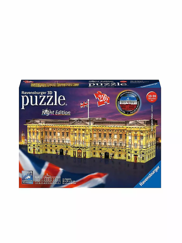 RAVENSBURGER | 3D Puzzle Bauwerke - Buckingham Palace bei Nacht | transparent