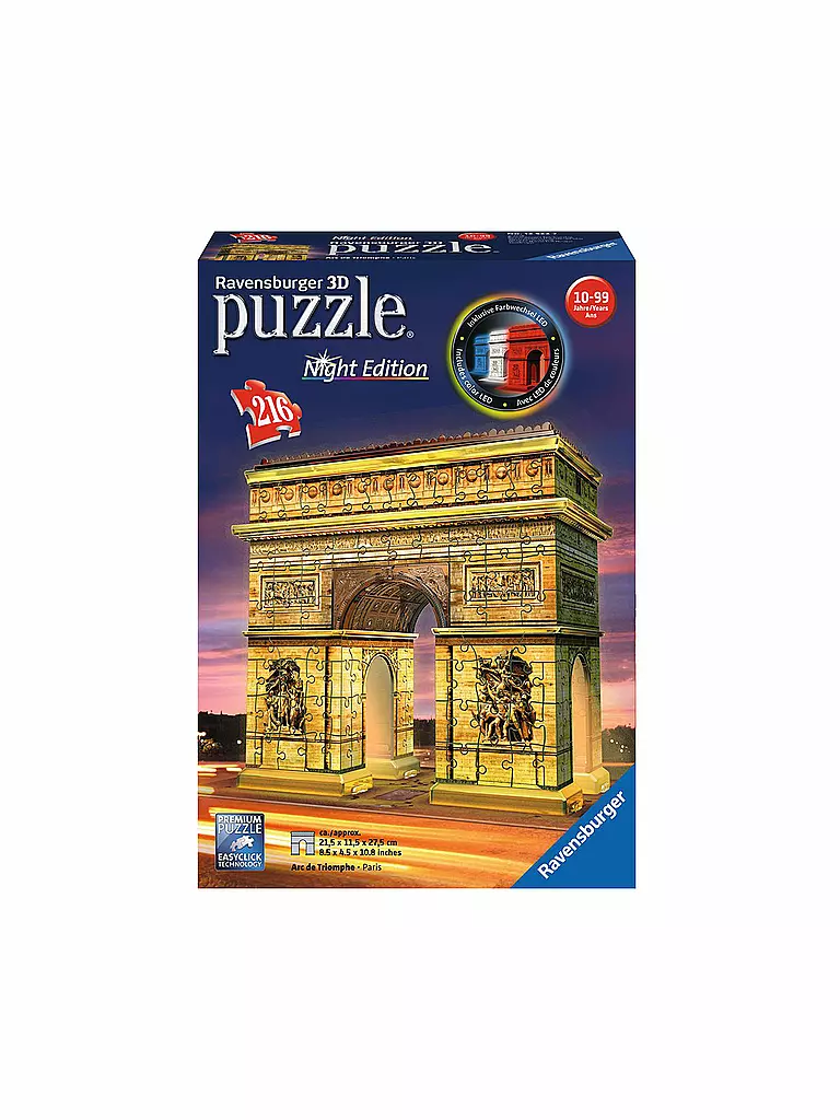 RAVENSBURGER | 3D Puzzle Bauwerke - Triumphbogen bei Nacht | keine Farbe