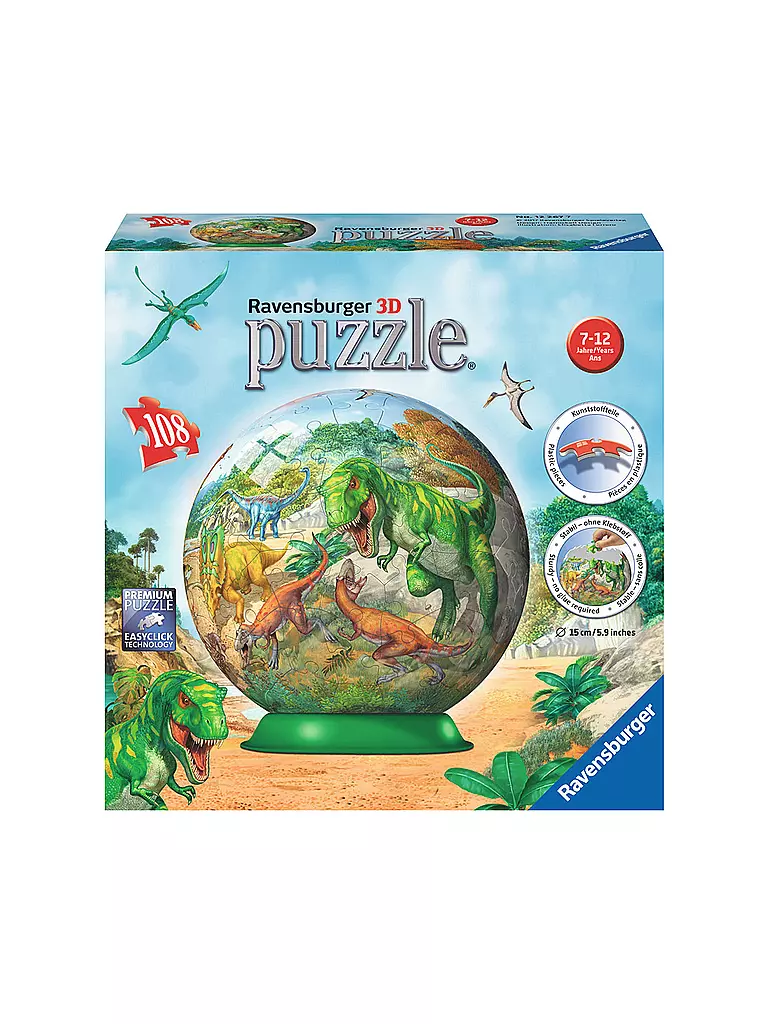 RAVENSBURGER | 3D Puzzle-Ball "Dinosaurier" 108 Teile | transparent