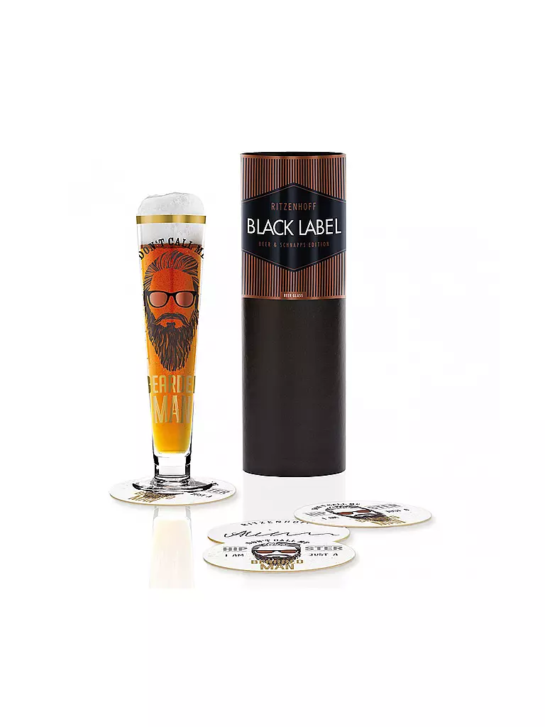 RITZENHOFF | Black Label Design Bierglas mit Bierdeckeln - Alice Wilson (Hipster) | bunt