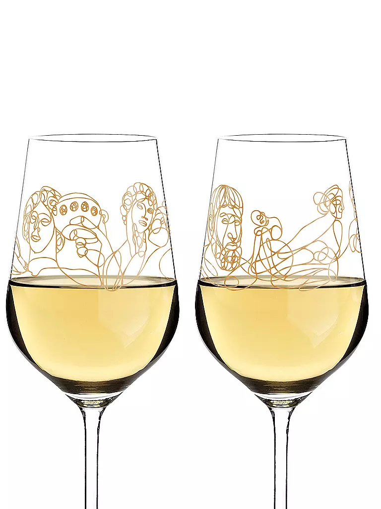 RITZENHOFF | Wein-Ensemble Weissweinglas-Set von Burkhard Neie (Dionysos & Ariadne / Zeus & Leto) | gold