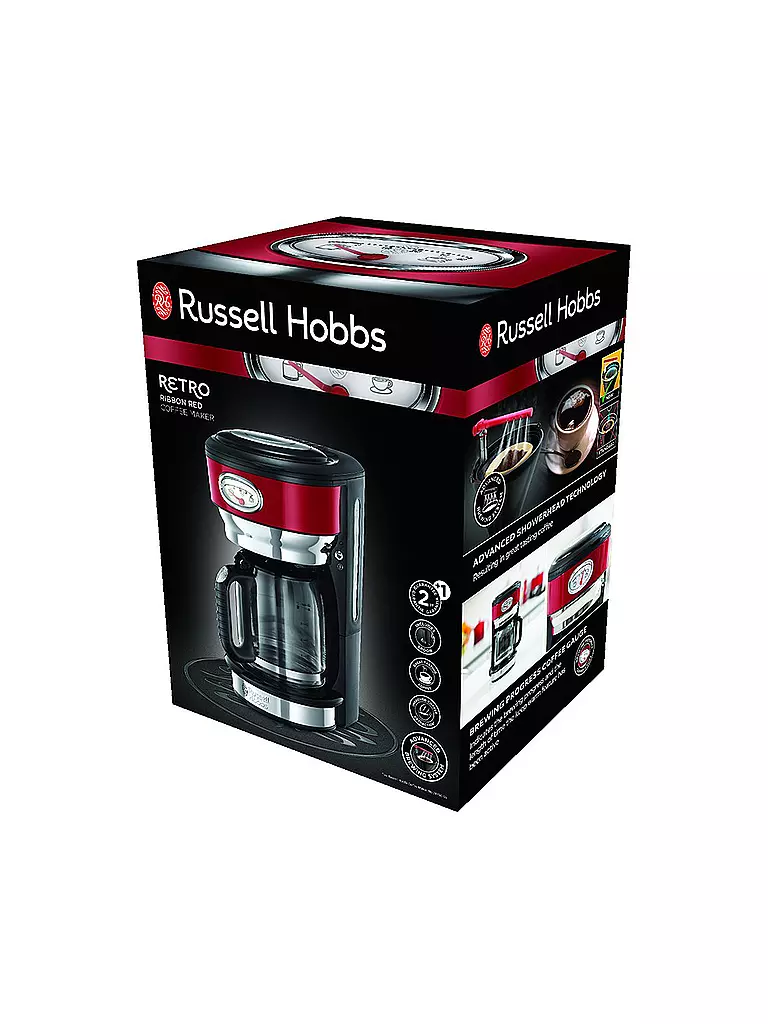 RUSSELL HOBBS | Glas-Filterkaffeemaschine "Retro Ribbon" 1,25l (Rot) 1000W 21700-56 | rot