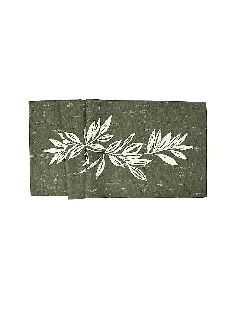 SANDER | Tischläufer BIG LEAVES 50x140cm Khaki | dunkelgrün
