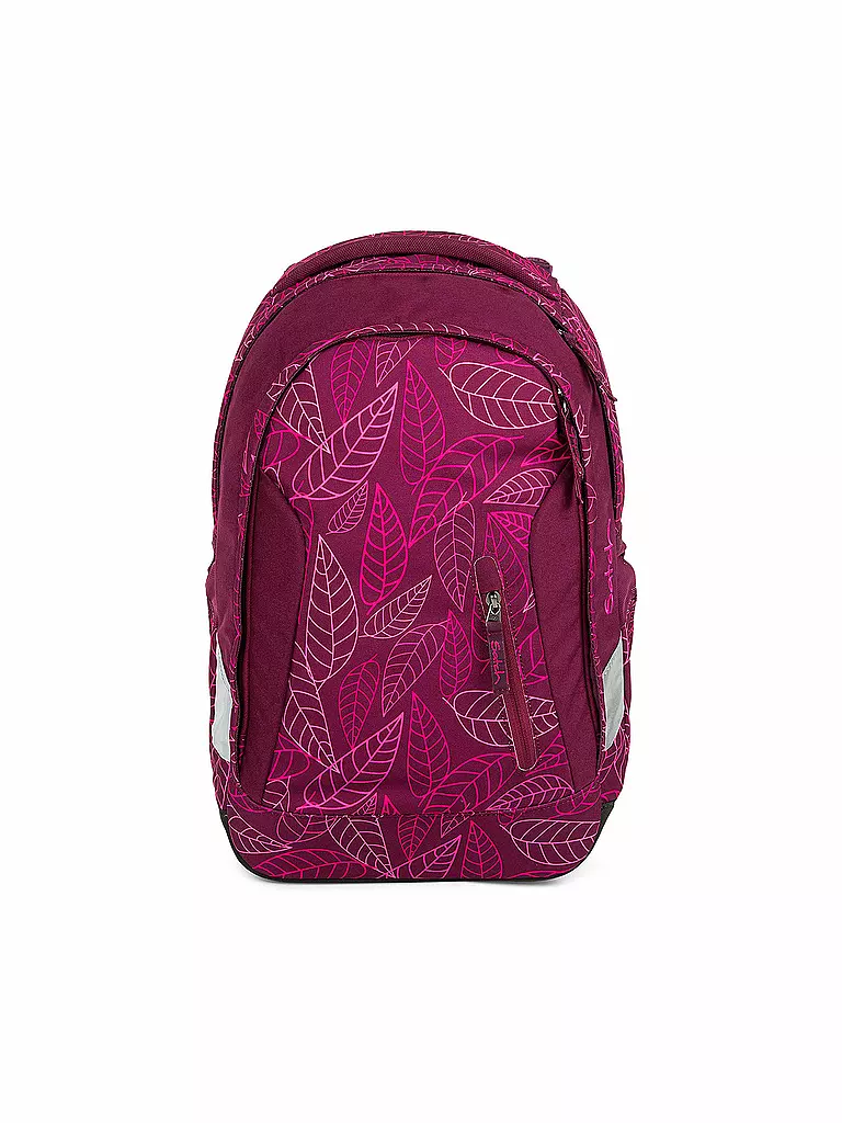 SATCH | Schulrucksack "Sleek - Purple Leaves" | rot