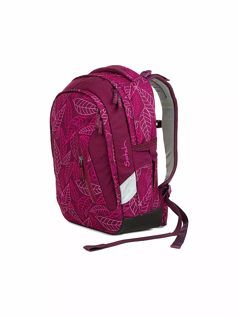 SATCH | Schulrucksack "Sleek - Purple Leaves" | rot